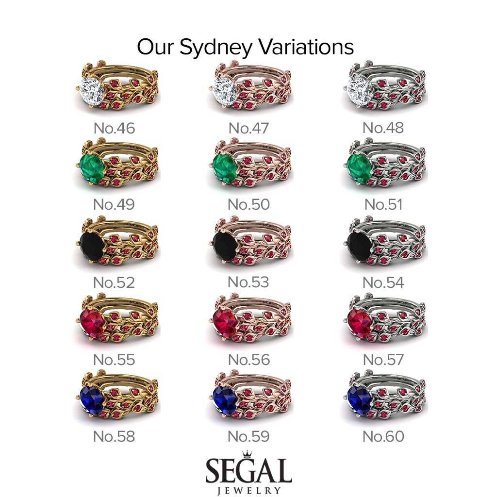 Leaves All Around Black Diamond Wedding Bridal Set - Sydney 2ct No. 38
